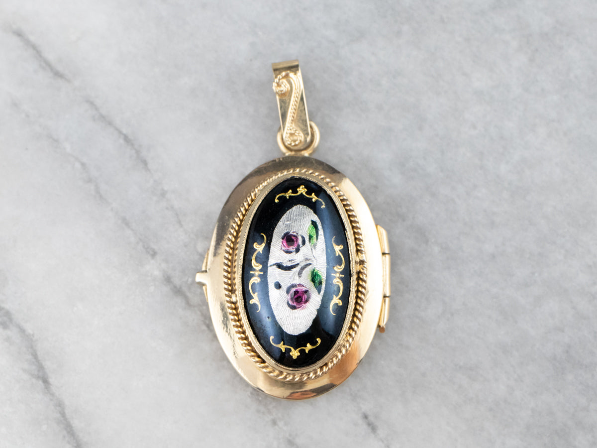 Vintage Enamel and Gold Floral Locket
