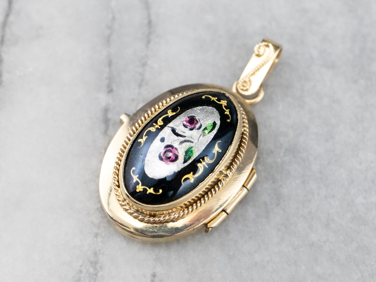 Vintage Enamel and Gold Floral Locket