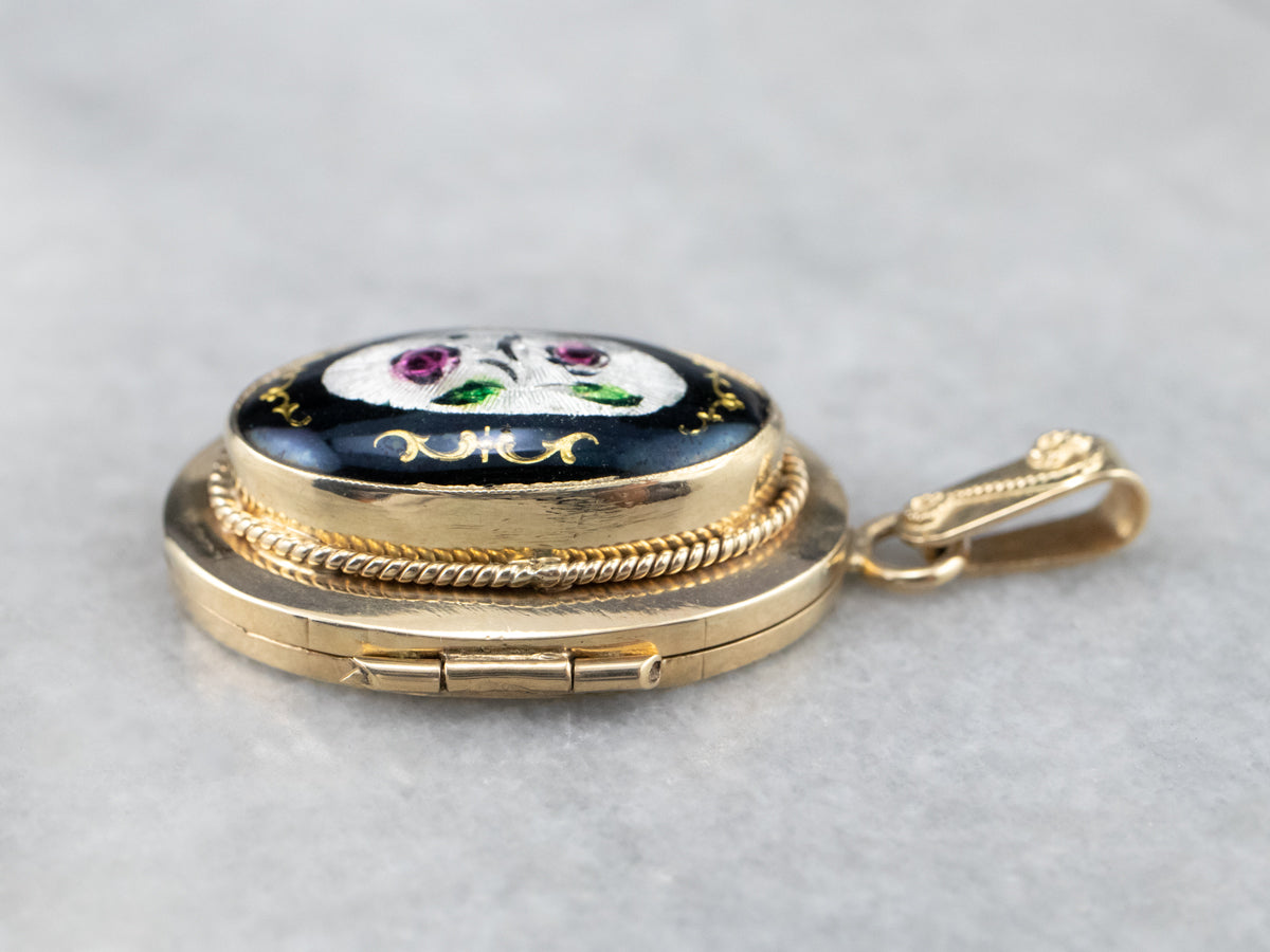 Vintage Enamel and Gold Floral Locket