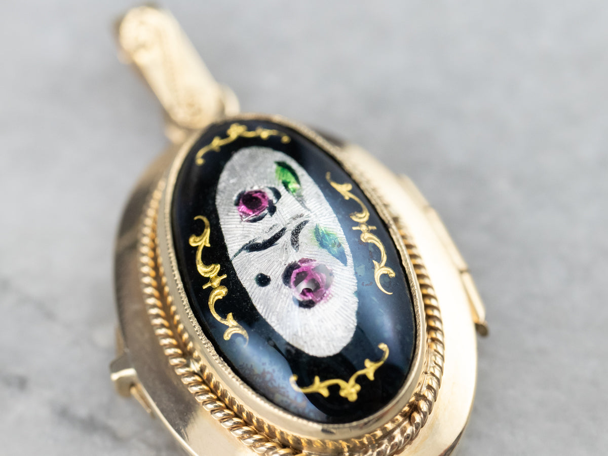 Vintage Enamel and Gold Floral Locket