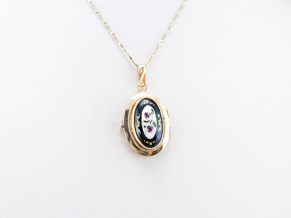 Vintage Enamel and Gold Floral Locket