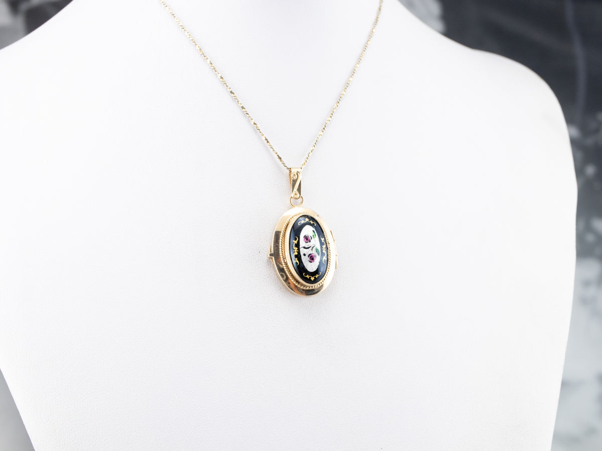 Vintage Enamel and Gold Floral Locket