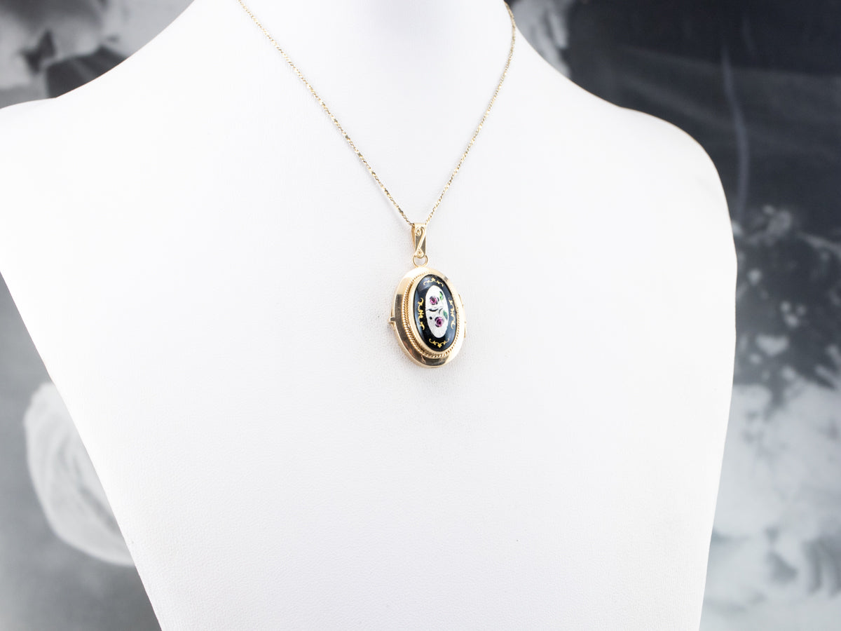 Vintage Enamel and Gold Floral Locket