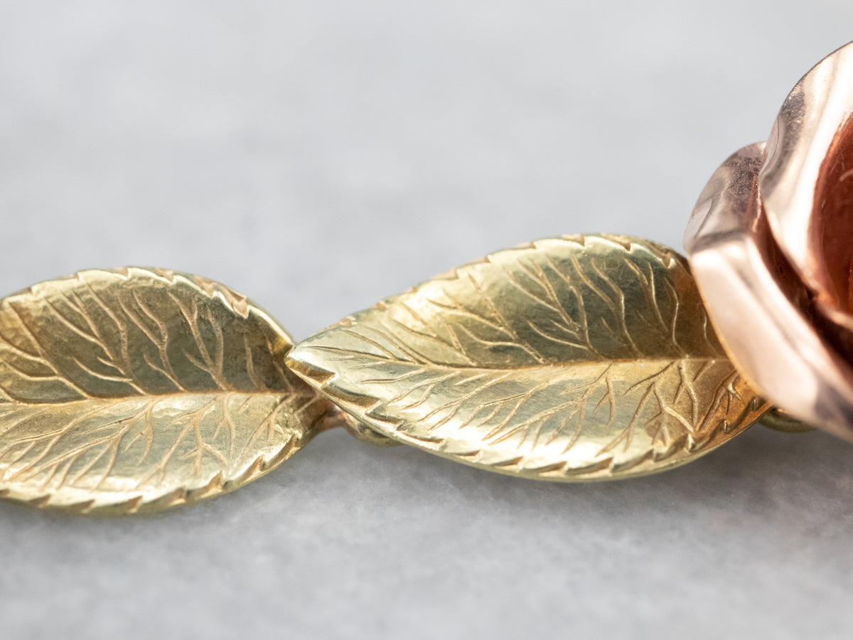 Two Tone Gold Retro Era Rose Link Bracelet