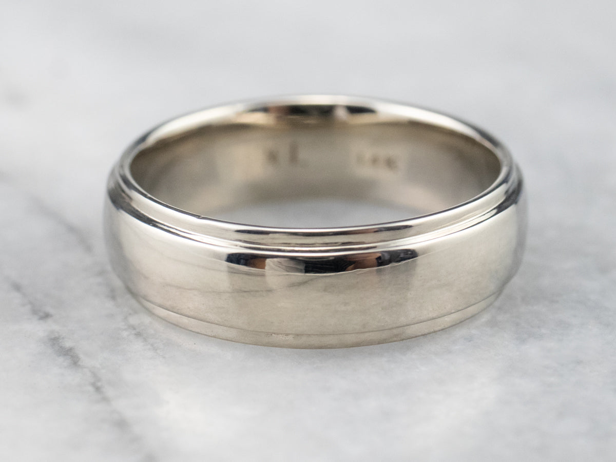 Unisex 14 Karat White Gold Wedding Band