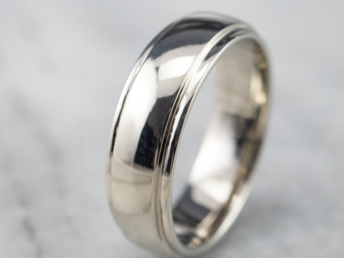 Unisex 14 Karat White Gold Wedding Band