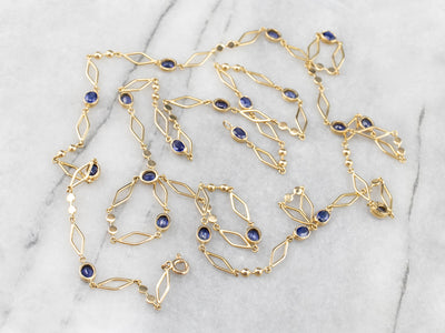 Sapphire 18K Gold Long Link Necklace