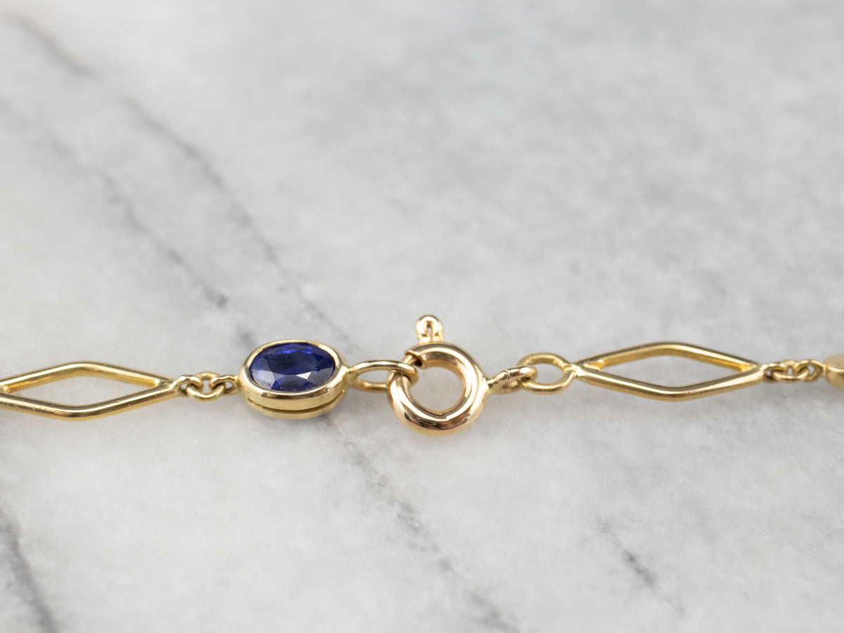 Sapphire 18K Gold Long Link Necklace