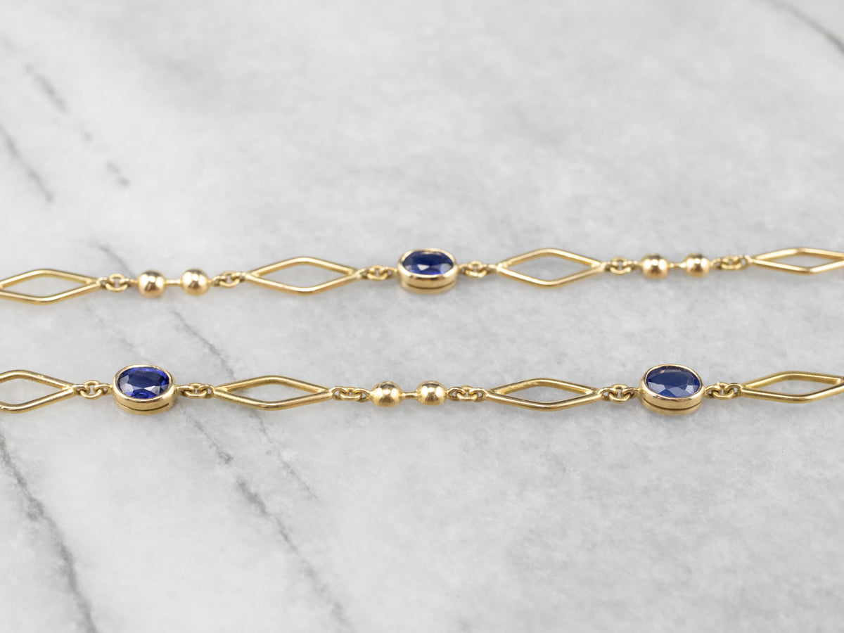 Sapphire 18K Gold Long Link Necklace
