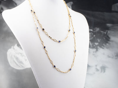 Sapphire 18K Gold Long Link Necklace