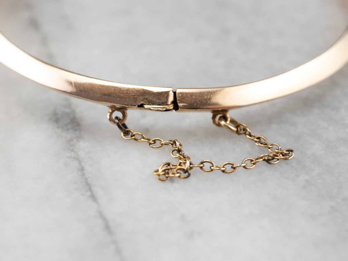 Vintage Turquoise Glass Floral Rose Gold Bangle Bracelet