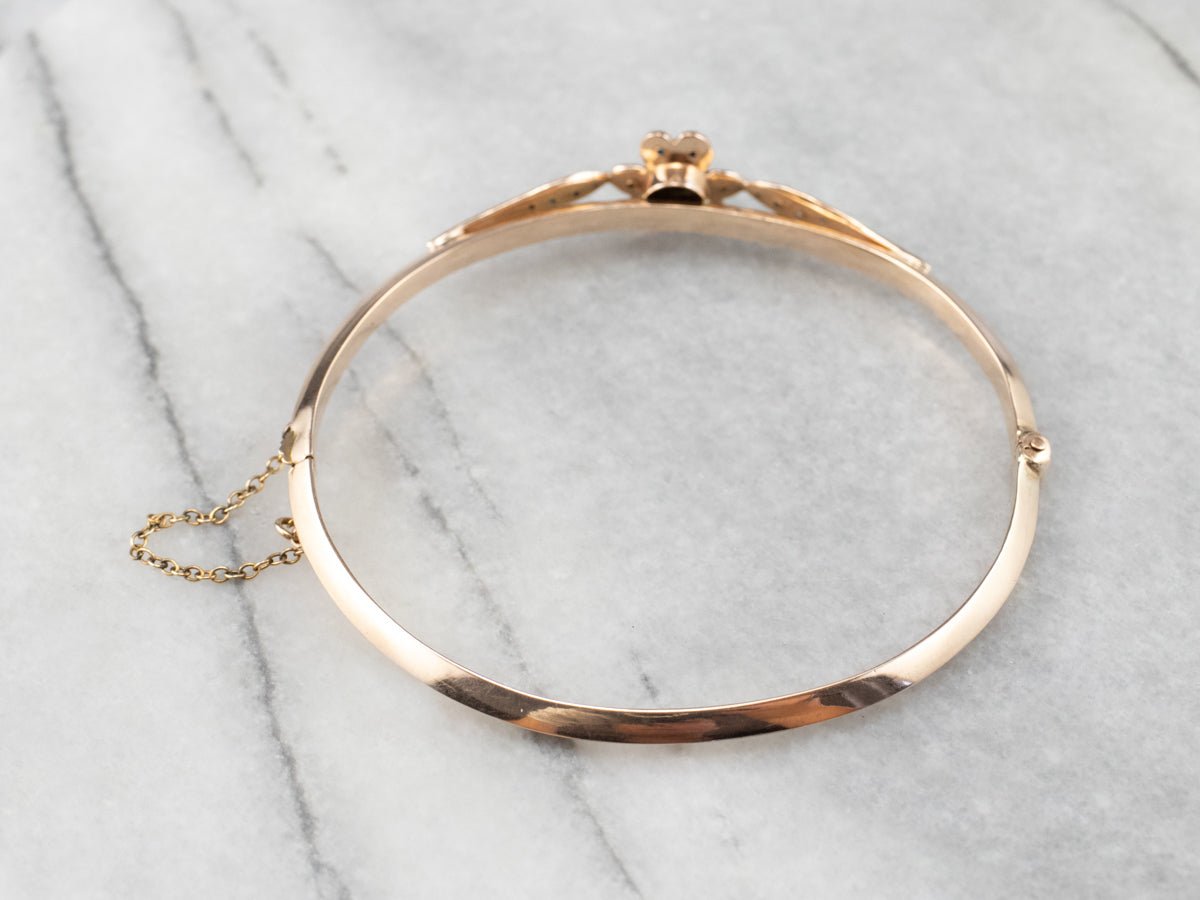 Vintage Turquoise Glass Floral Rose Gold Bangle Bracelet