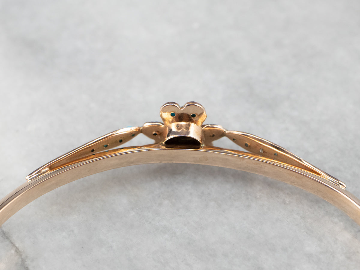 Vintage Turquoise Glass Floral Rose Gold Bangle Bracelet