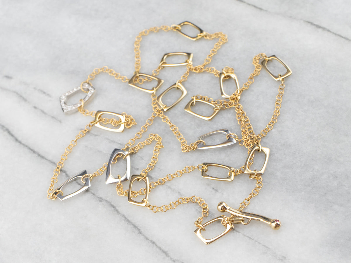 Two Tone Gold Link Necklace with Diamond Clasp