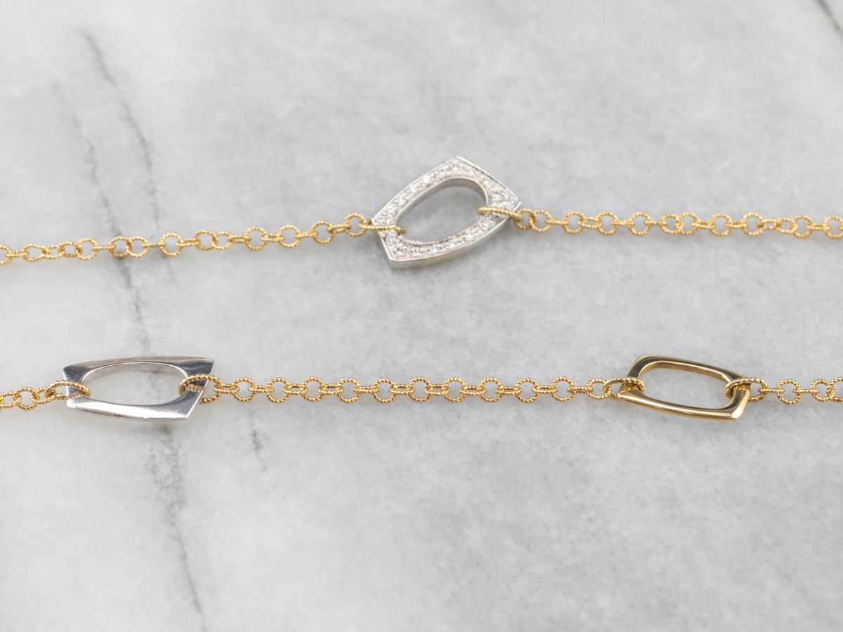 Two Tone Gold Link Necklace with Diamond Clasp
