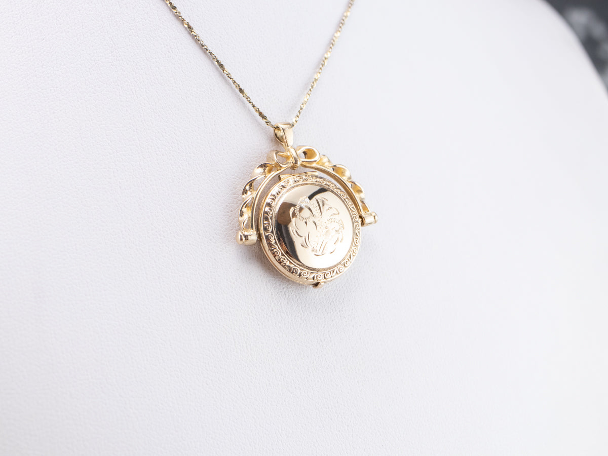 Ornate Spinning Gold Locket Pendant