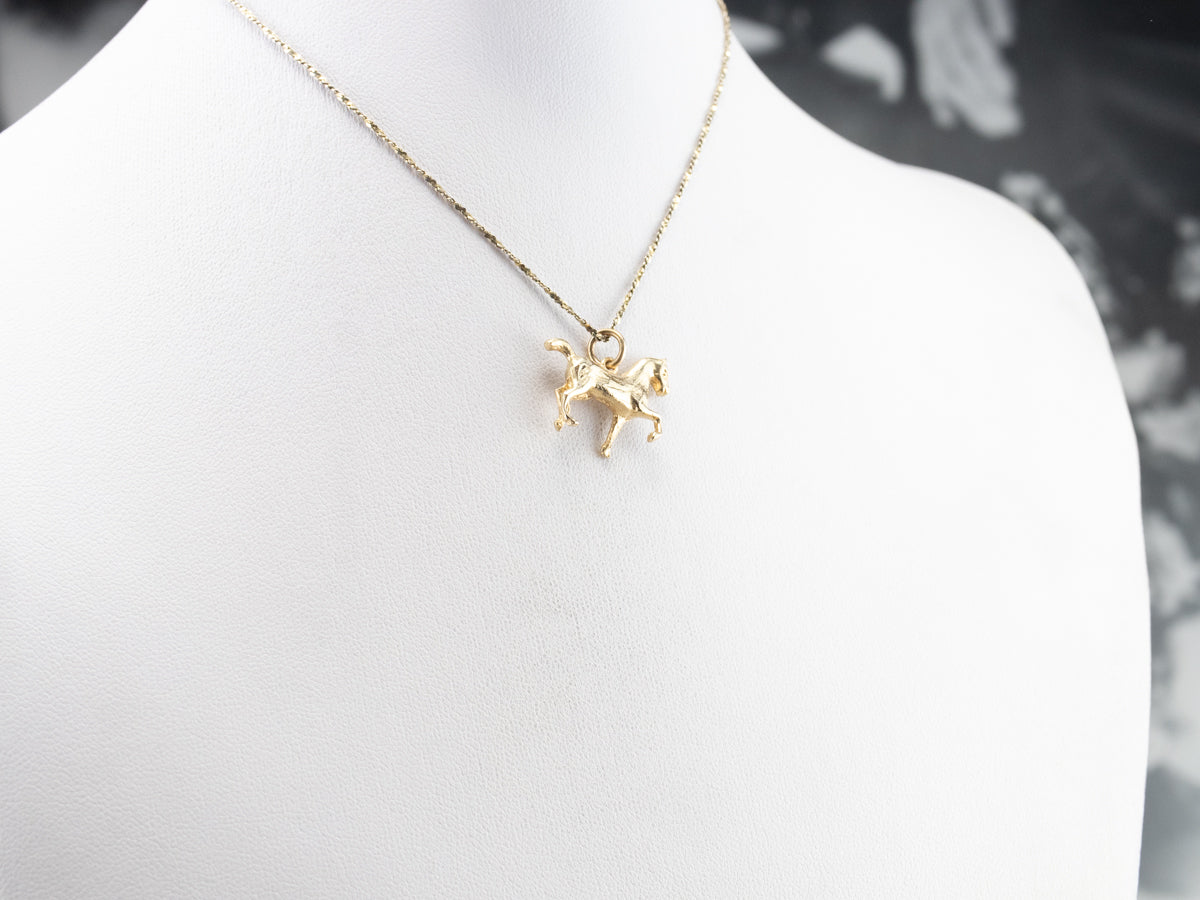 14K Gold Trotting Horse Charm