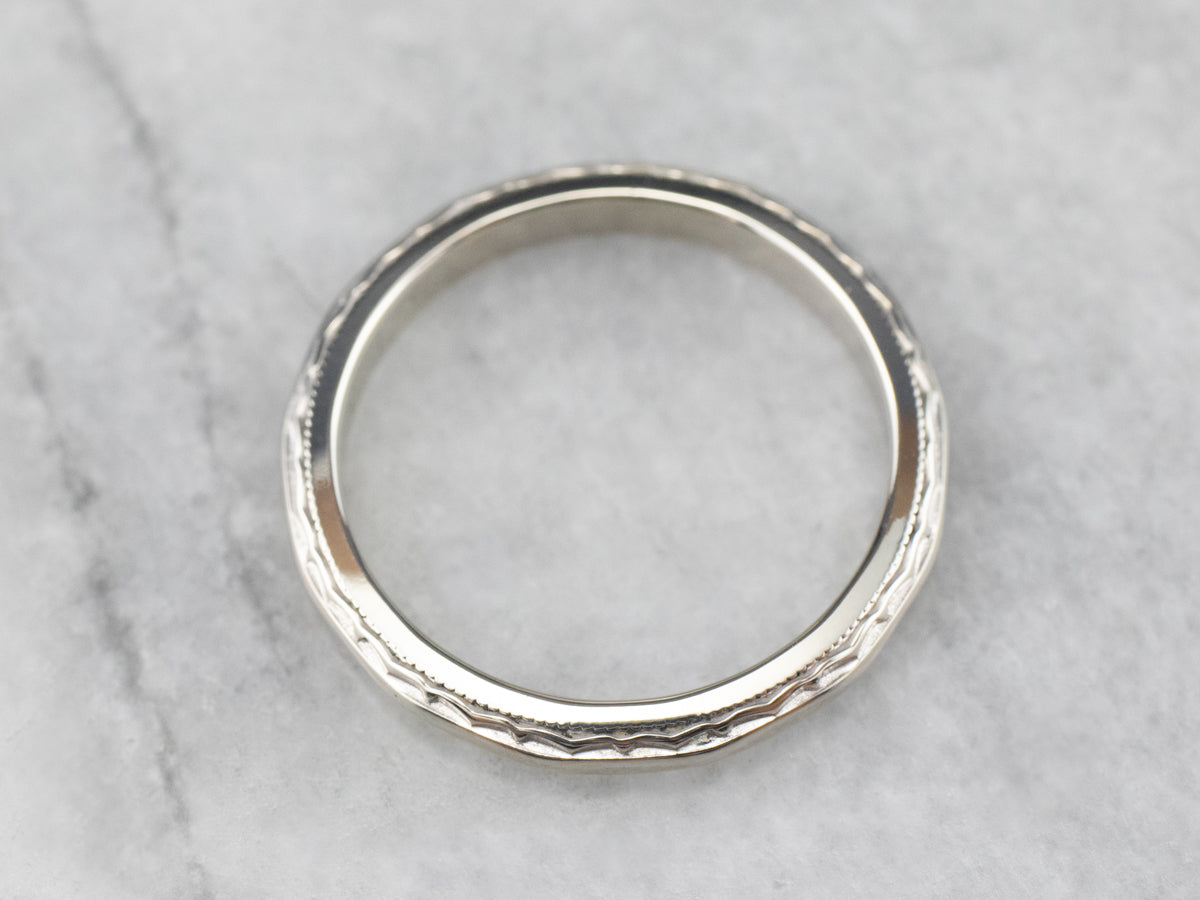 Patterned 14K White Gold Wedding Band