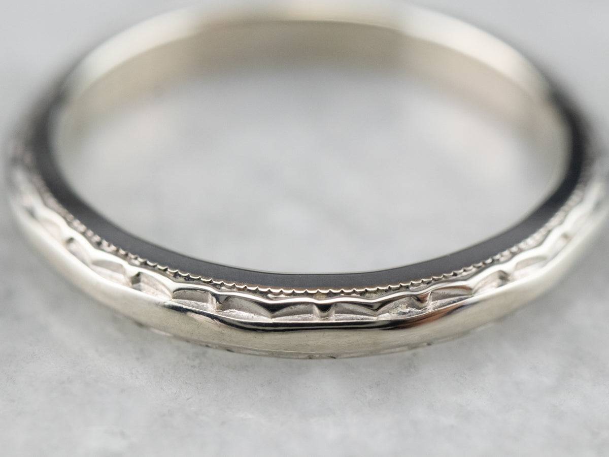 Patterned 14K White Gold Wedding Band
