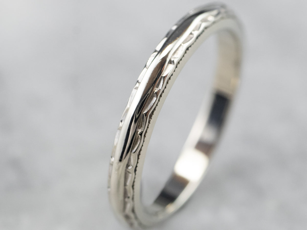 Patterned 14K White Gold Wedding Band