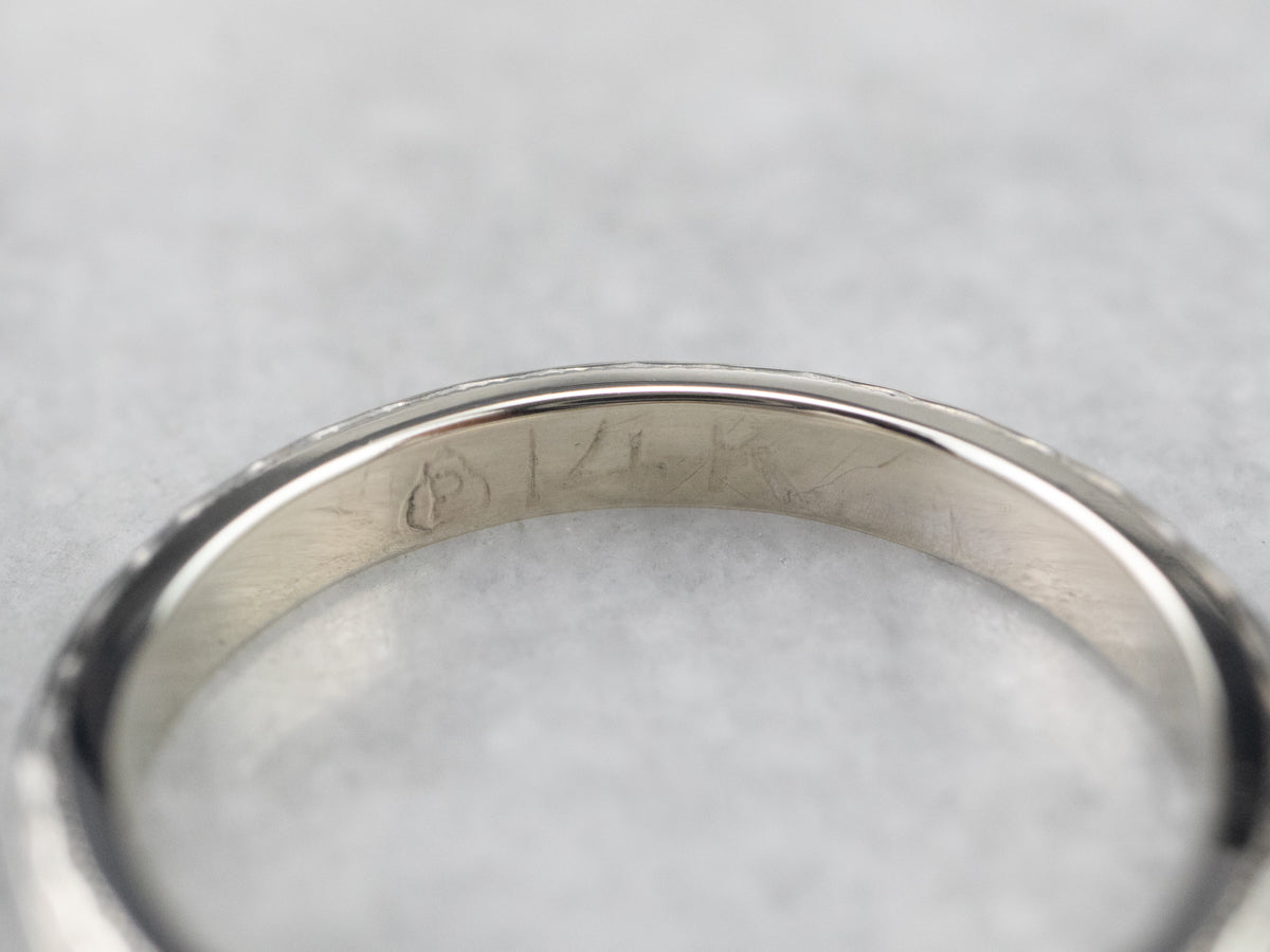 Patterned 14K White Gold Wedding Band
