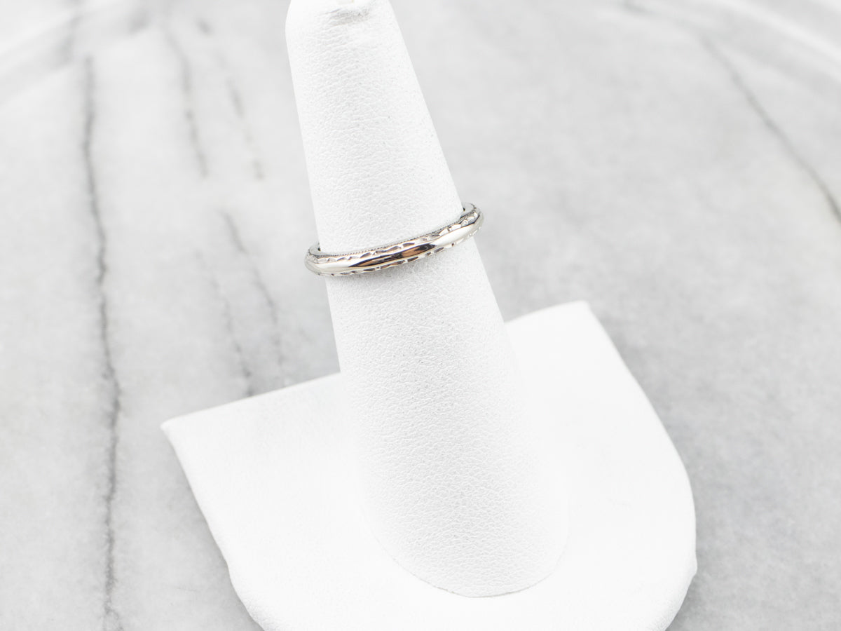 Patterned 14K White Gold Wedding Band