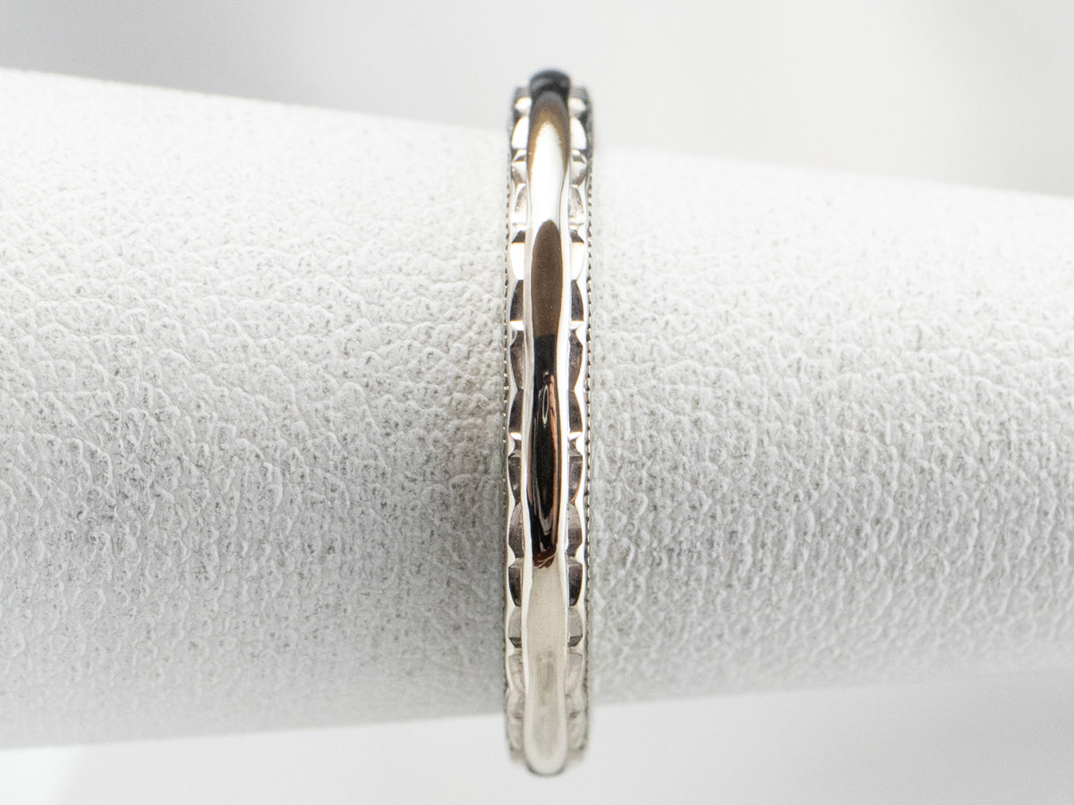 Patterned 14K White Gold Wedding Band