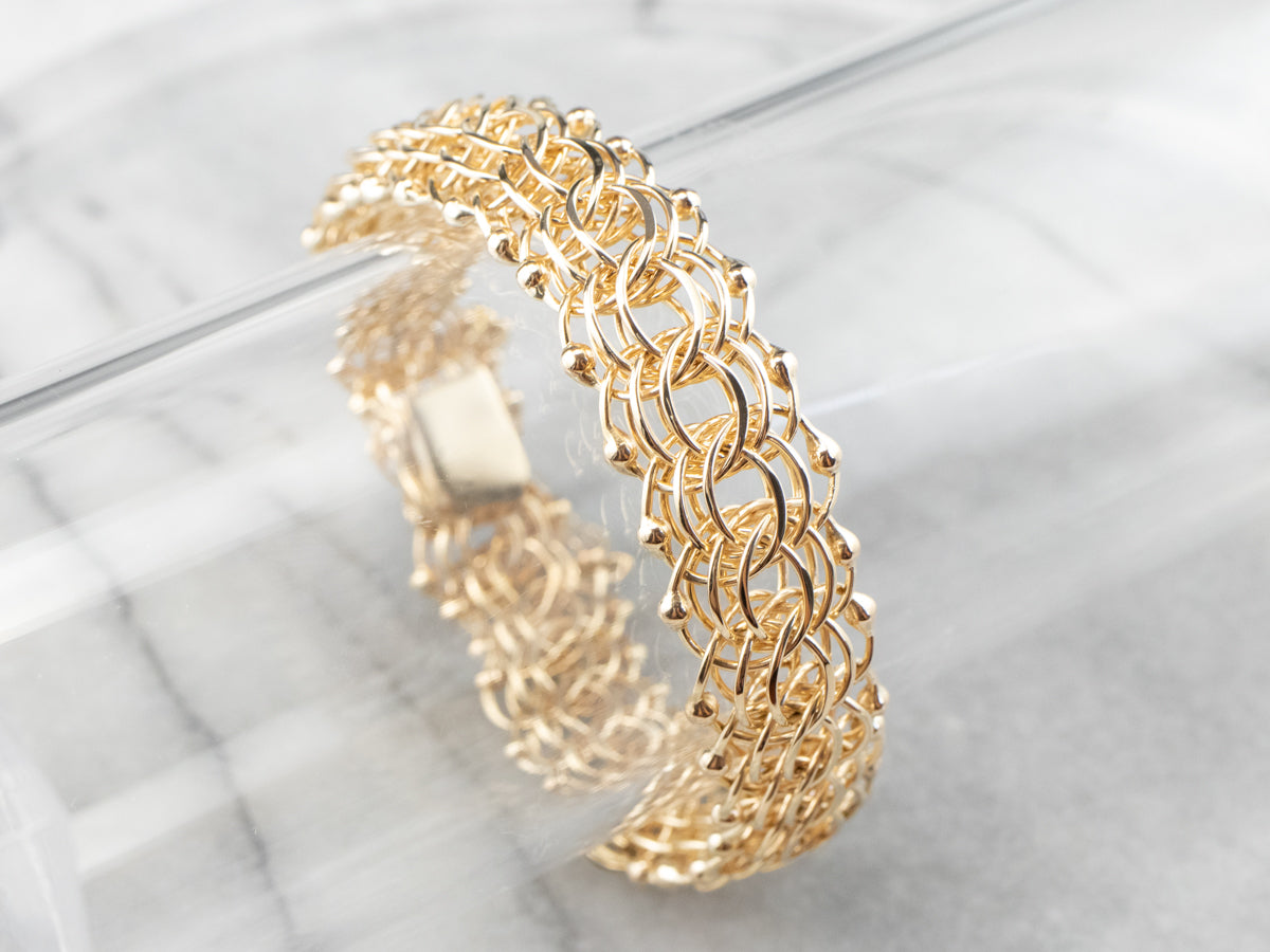 14K Gold Woven Chain Statement Bracelet