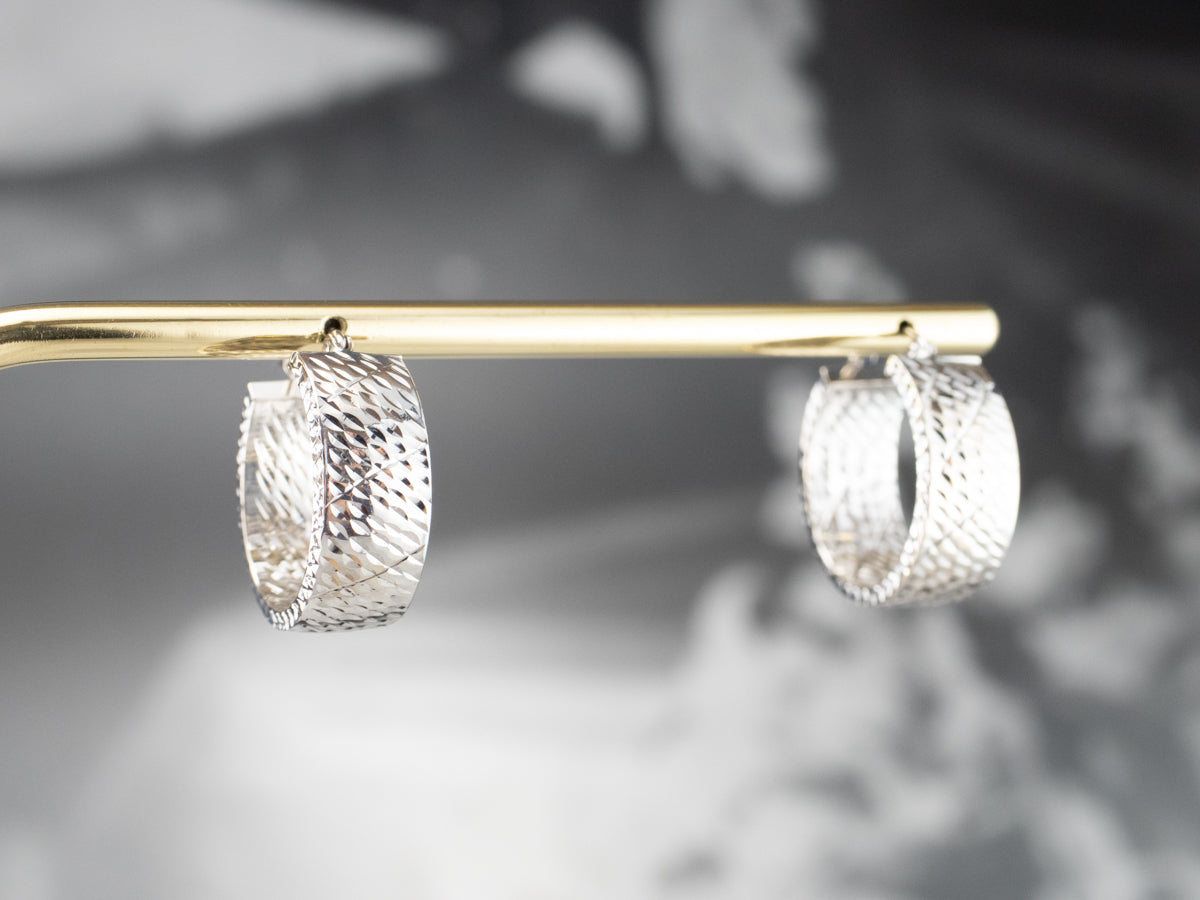 Textured White Gold Hoop Earrings