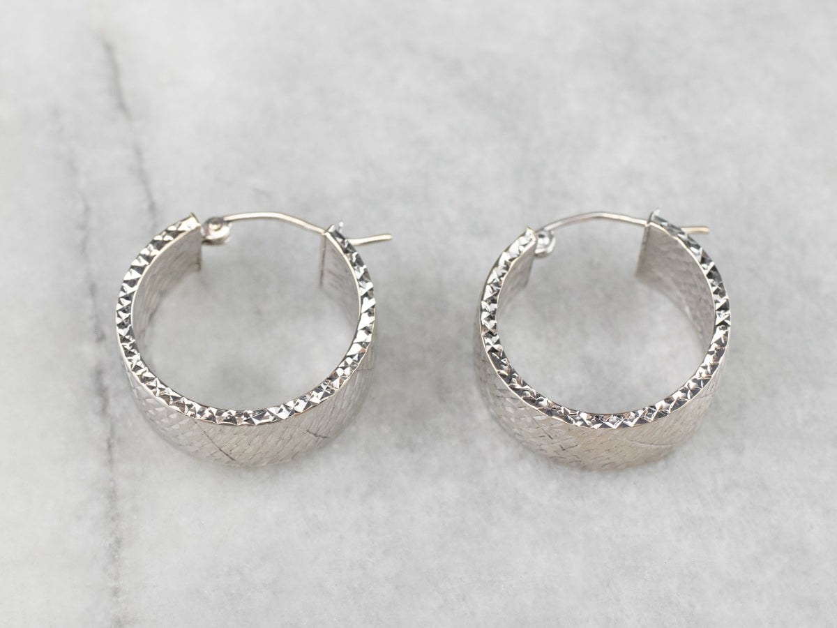 Textured White Gold Hoop Earrings