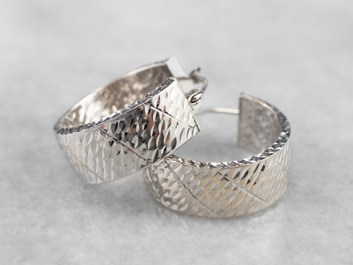 Textured White Gold Hoop Earrings