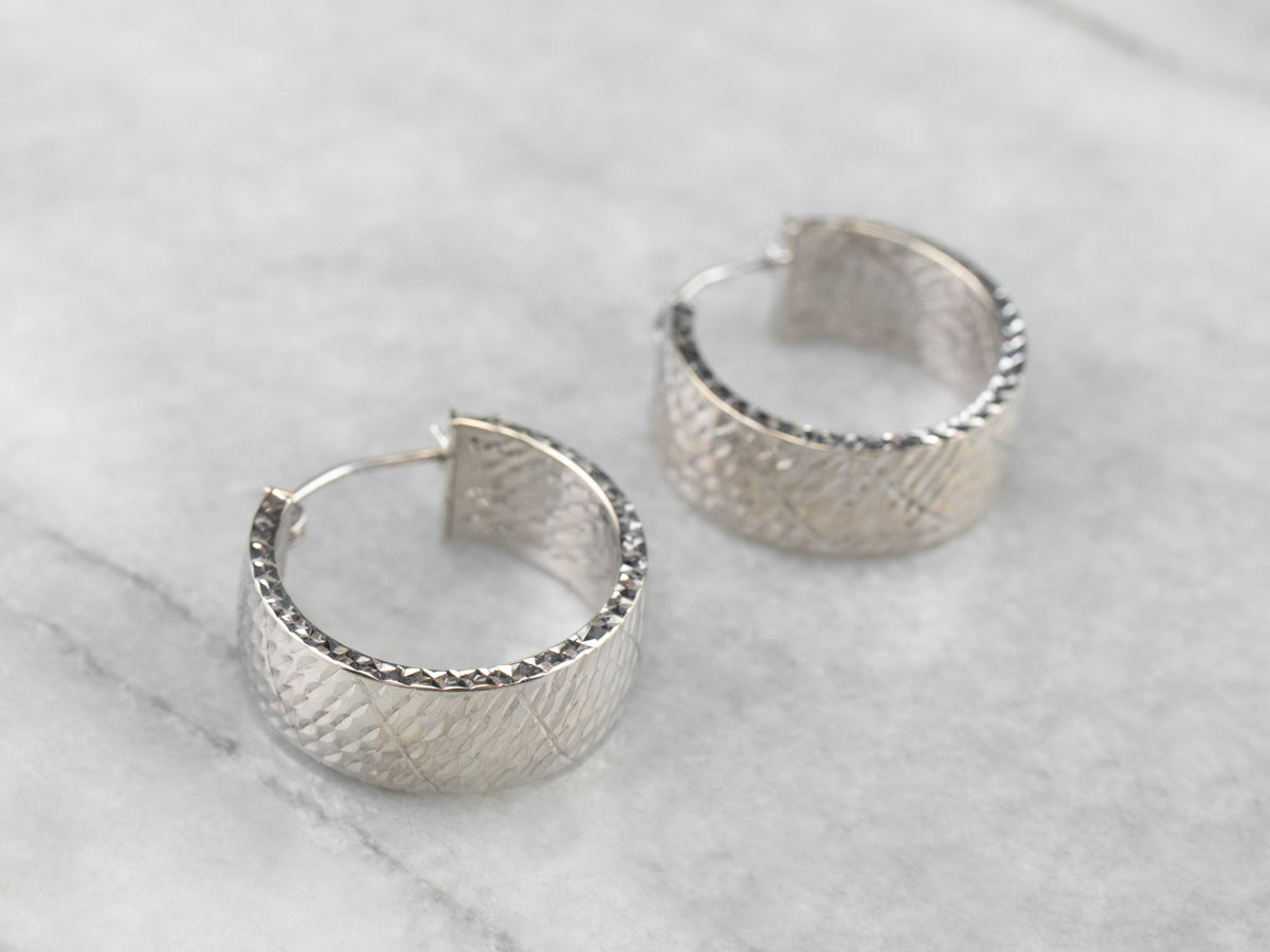 Textured White Gold Hoop Earrings