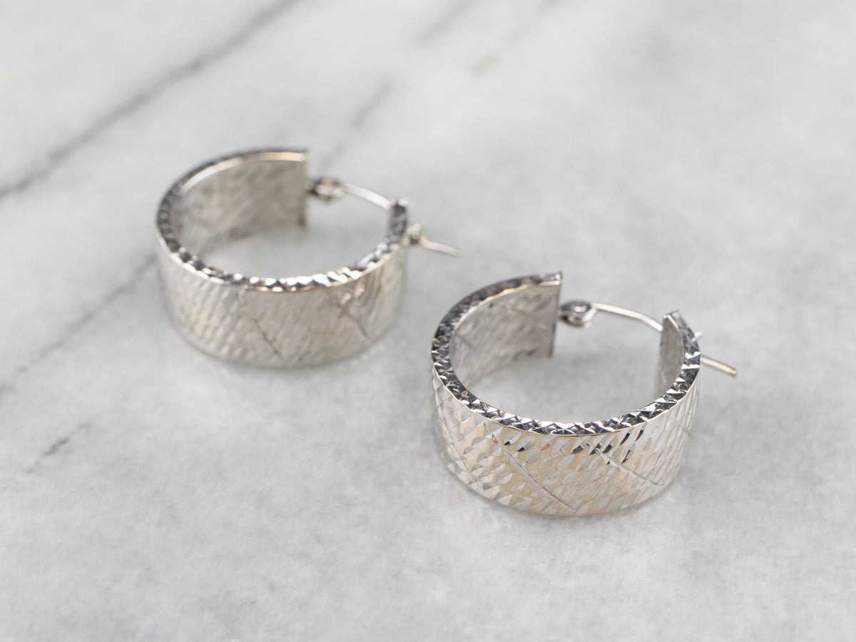 Textured White Gold Hoop Earrings
