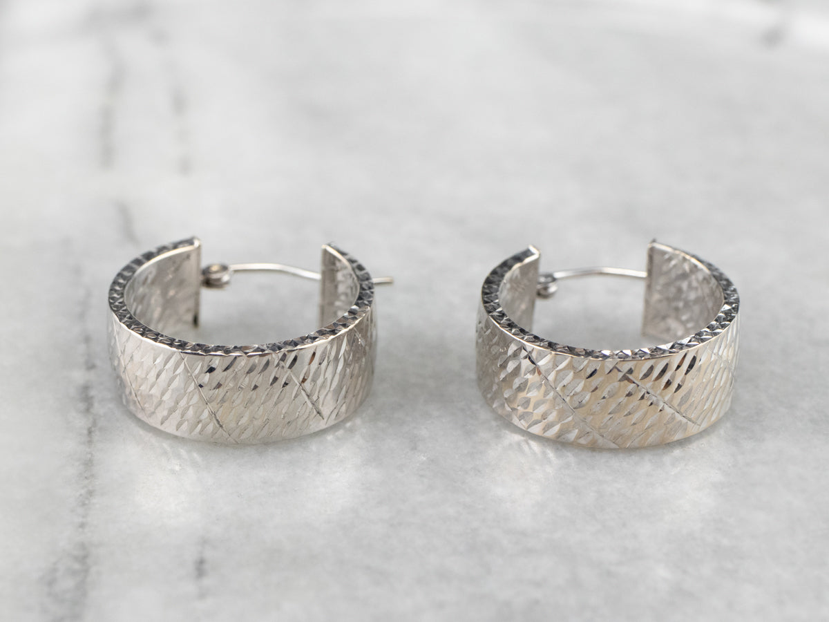 Textured White Gold Hoop Earrings