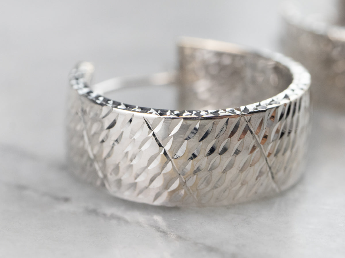 Textured White Gold Hoop Earrings