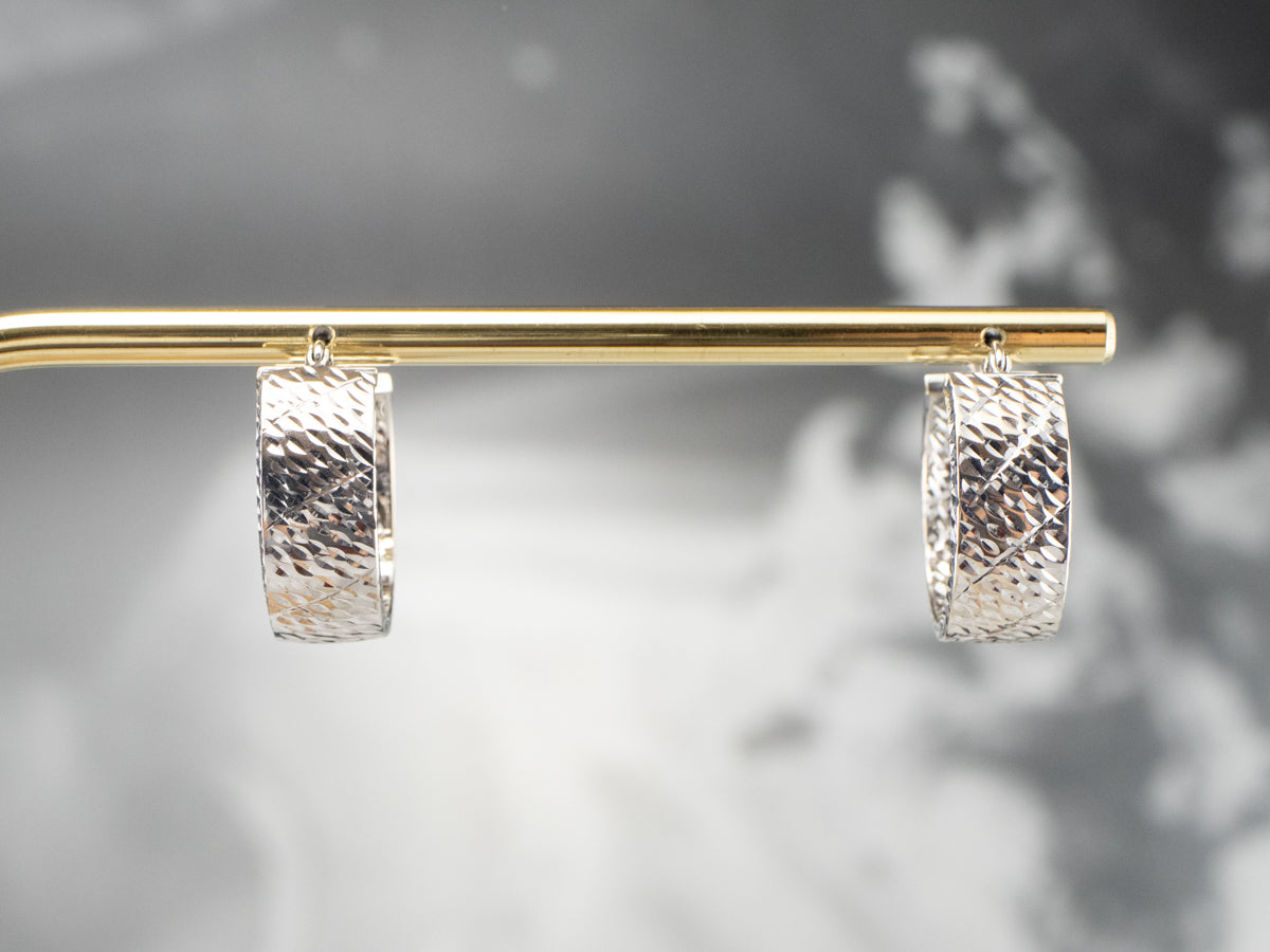Textured White Gold Hoop Earrings