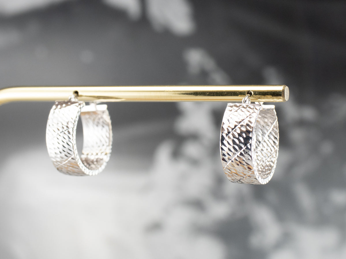 Textured White Gold Hoop Earrings