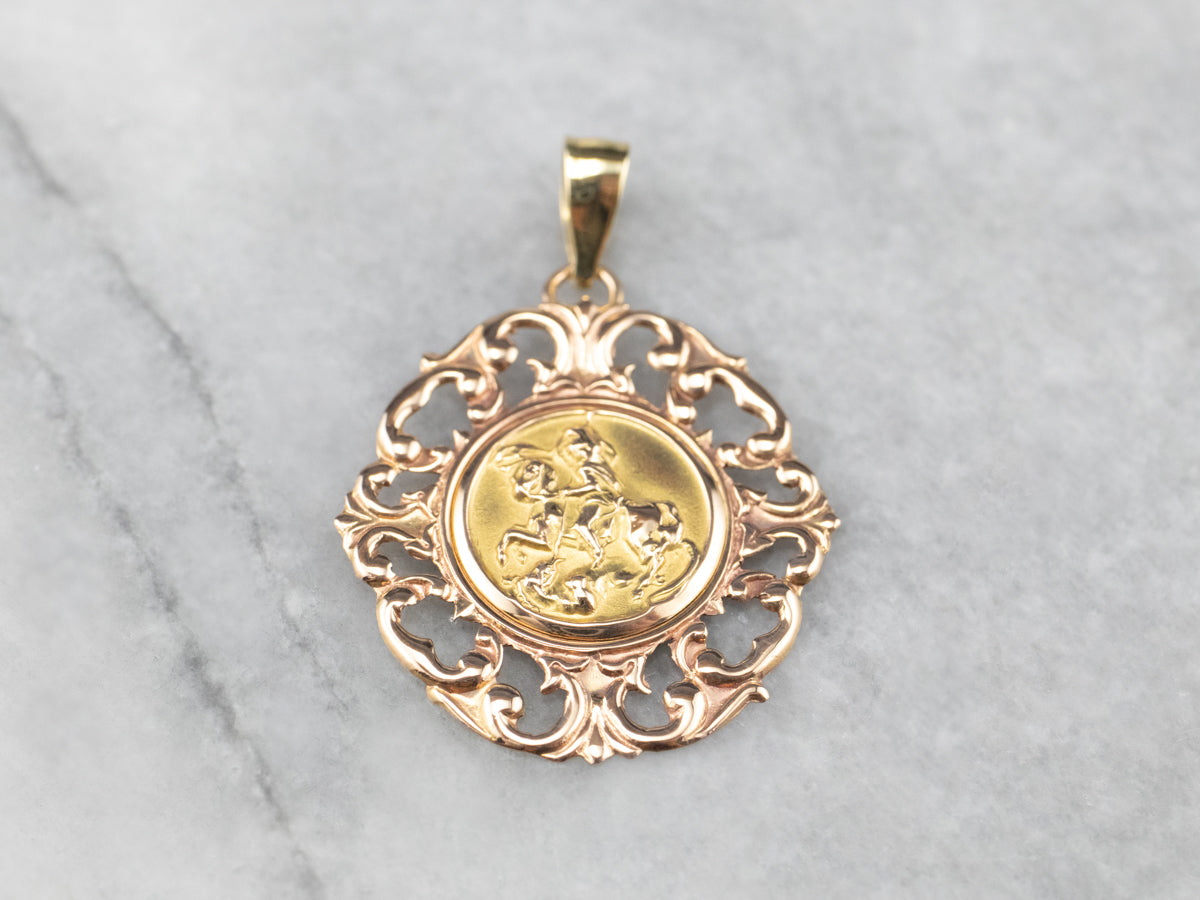 Two Tone Gold Saint George Medallion