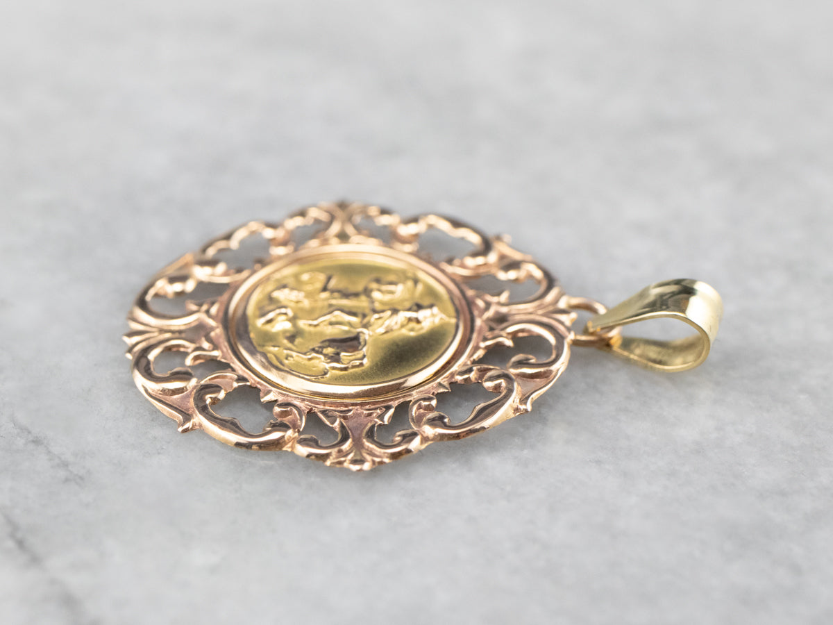 Two Tone Gold Saint George Medallion