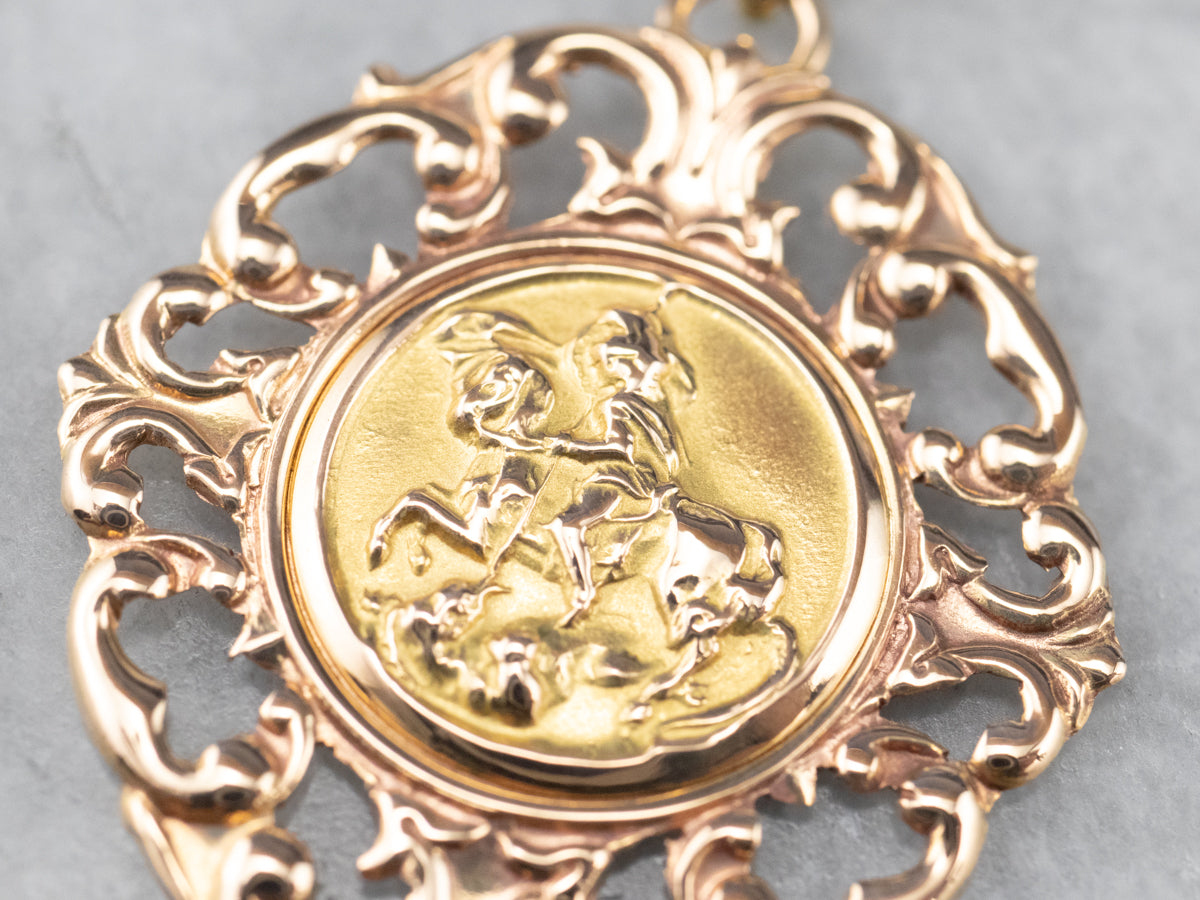 Two Tone Gold Saint George Medallion