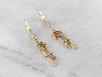 Scrolling Two Tone Gold Drop Earrings