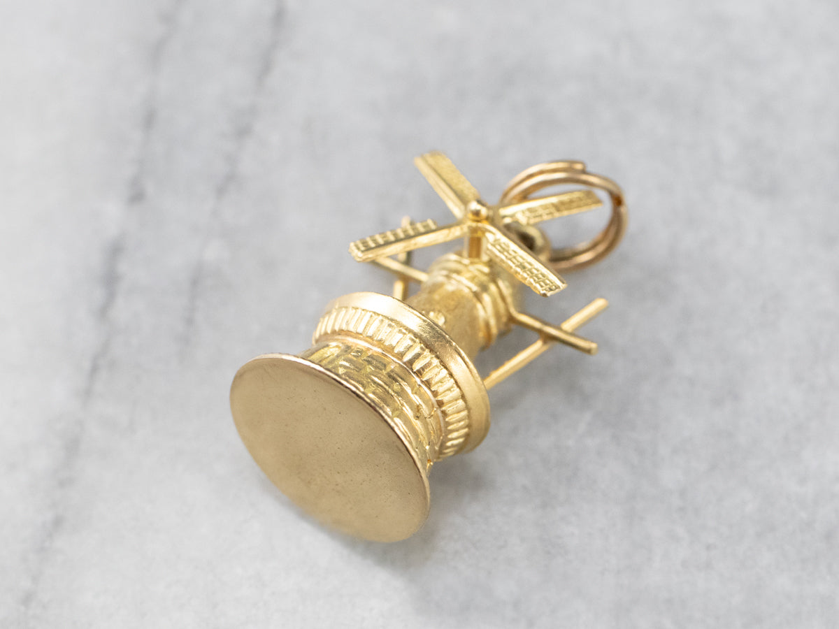 Vintage Moving Lighthouse Windmill Gold Charm