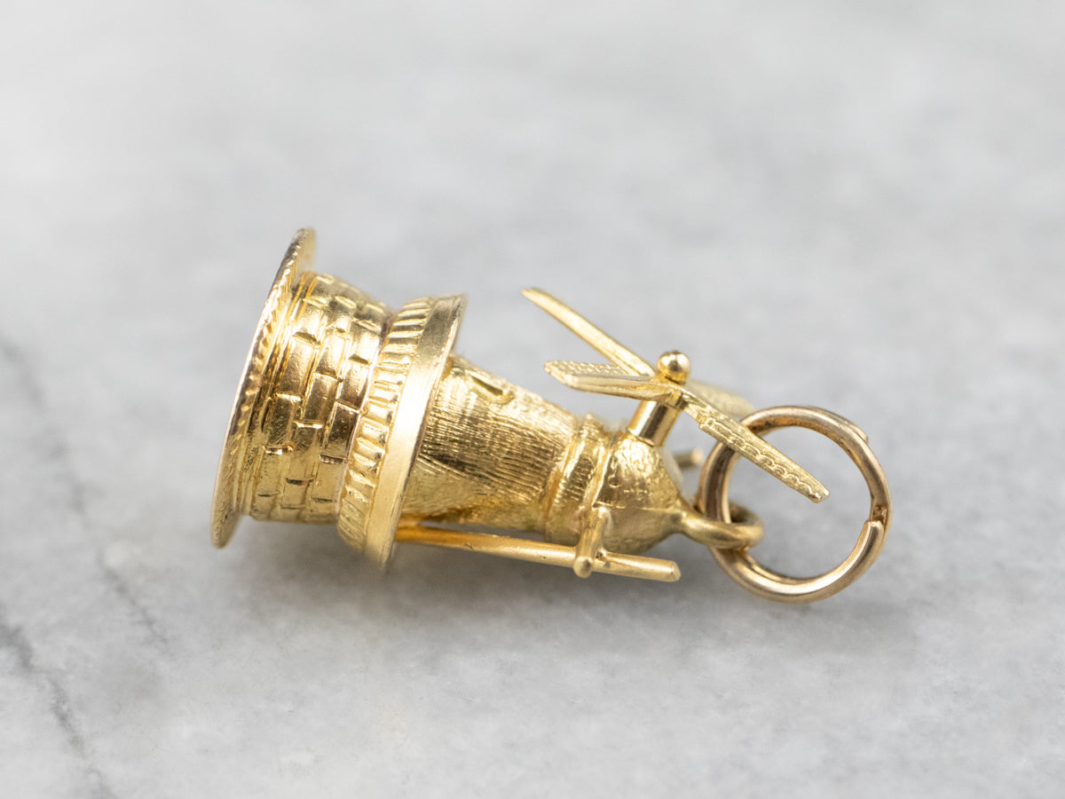 Vintage Moving Lighthouse Windmill Gold Charm