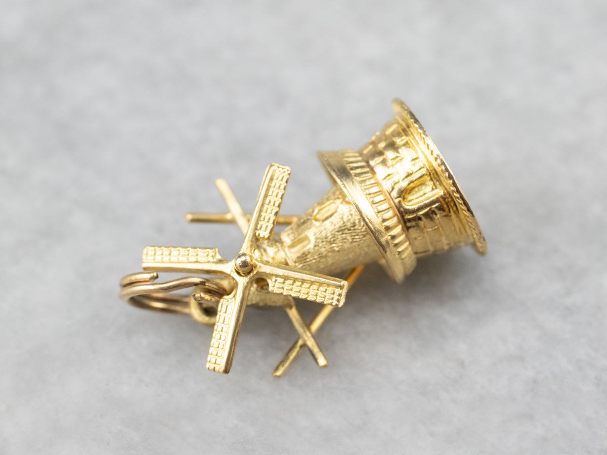 Vintage Moving Lighthouse Windmill Gold Charm