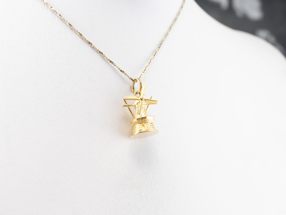 Vintage Moving Lighthouse Windmill Gold Charm