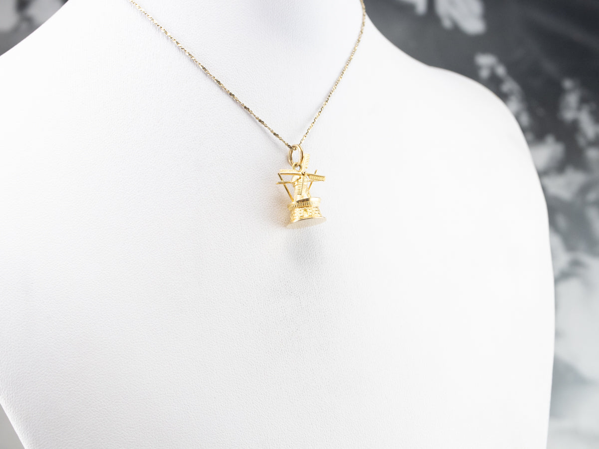 Vintage Moving Lighthouse Windmill Gold Charm