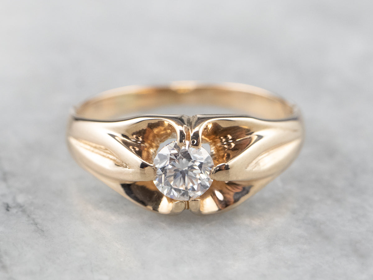 Gold Unisex Diamond Solitaire Engagement Ring