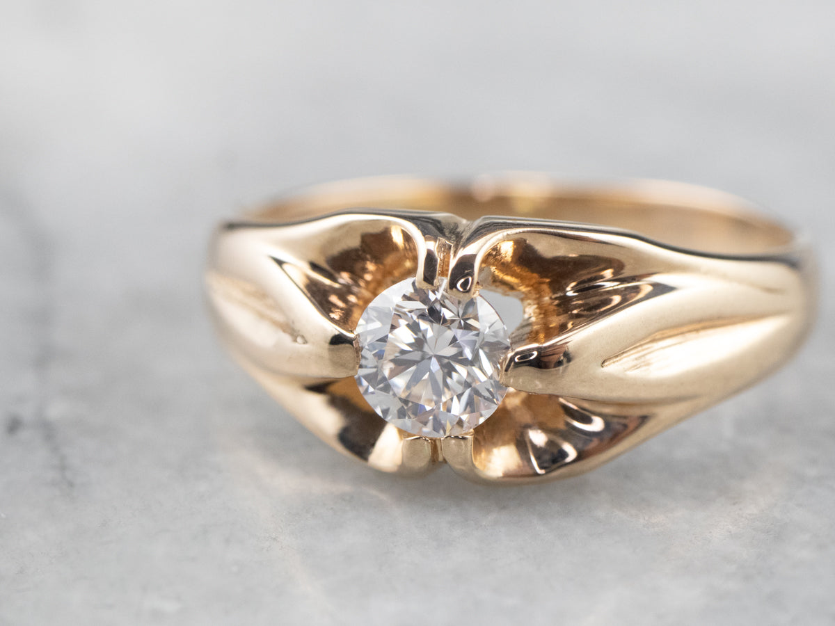 Gold Unisex Diamond Solitaire Engagement Ring
