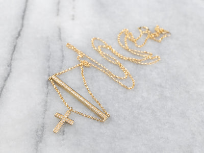 Diamond Bar Necklace with Cross Charm