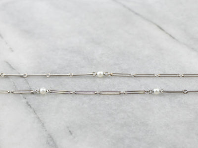 Vintage Pearl White Gold Bar Link Watch Chain